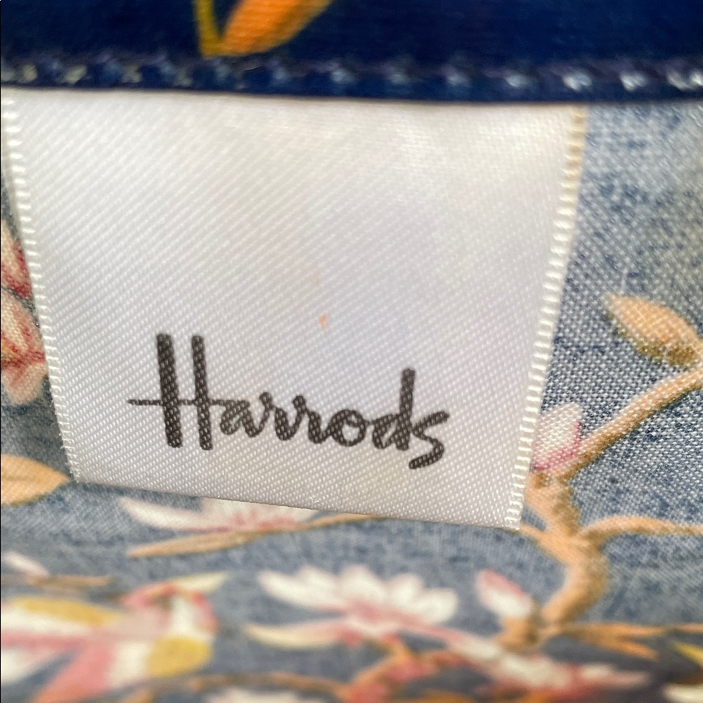 Rare Vintage Harrods Navy Vinyl Birds and Floral Tote - Picture 2 of 6
